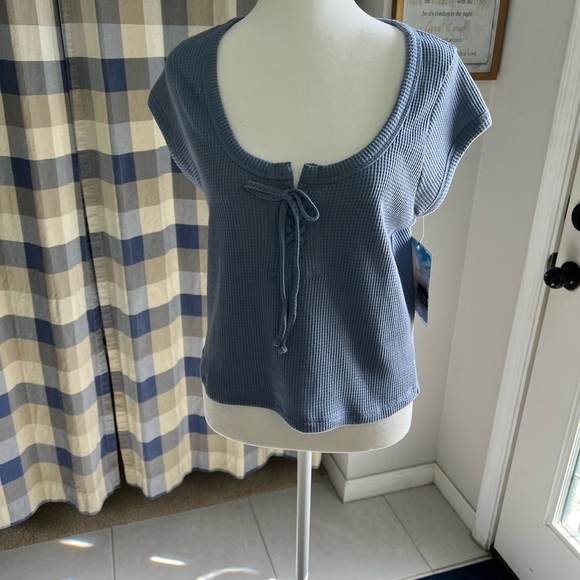 OUTLAW: Women Blue Lace Up Tie Front Crop Top, Size L - Picture 1 of 13